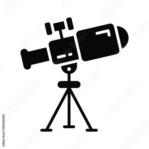 Astronomy telescope glyph icon, space study and exploration