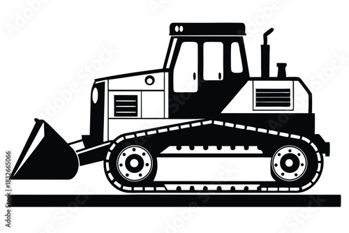 bulldozer black and white silhouette on white background
