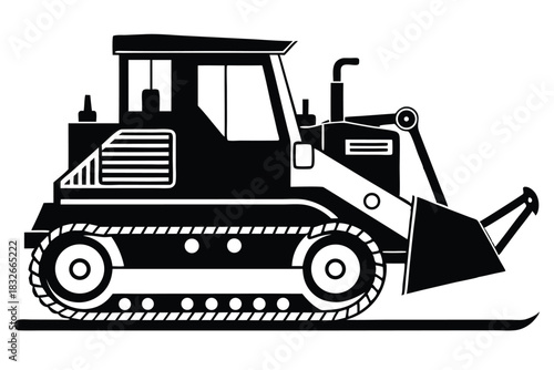 bulldozer black and white silhouette on white background