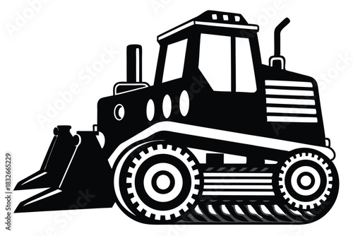 bulldozer black and white silhouette on white background