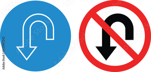 Blue U-turn allowed sign and red U-turn prohibited sign u turn sign u turn allowed