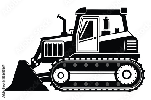 bulldozer black and white silhouette on white background