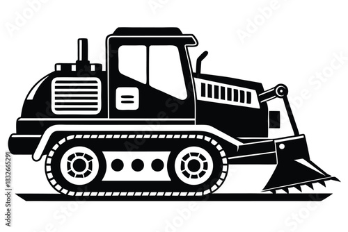 bulldozer black and white silhouette on white background