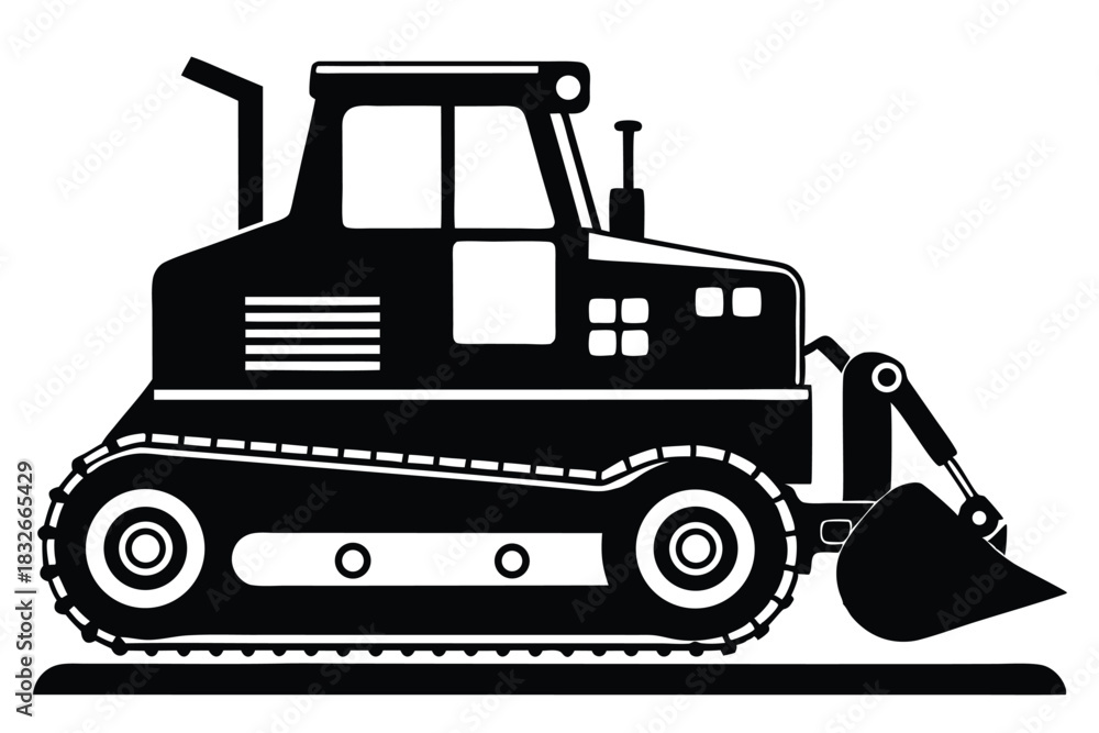 Naklejka premium bulldozer black and white silhouette on white background