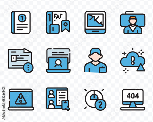 Collection of IT support and troubleshooting icons