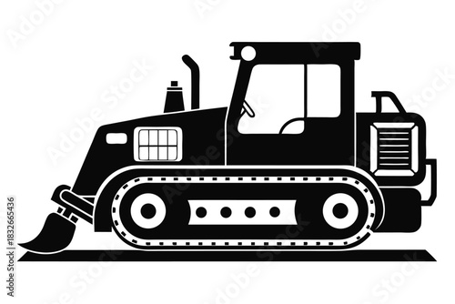 bulldozer black and white silhouette on white background