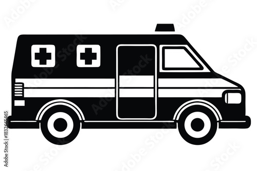 ambulance black and white silhouette on white background
