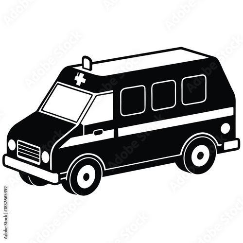ambulance black and white silhouette on white background