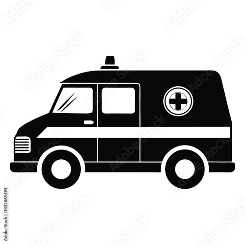 ambulance black and white silhouette on white background