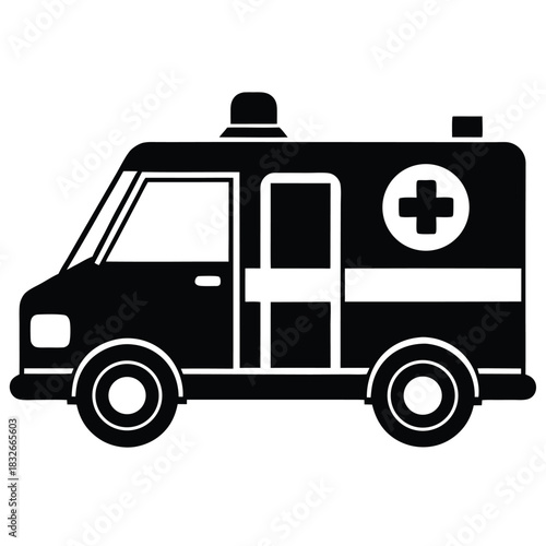 ambulance black and white silhouette on white background