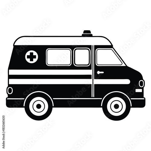 ambulance black and white silhouette on white background