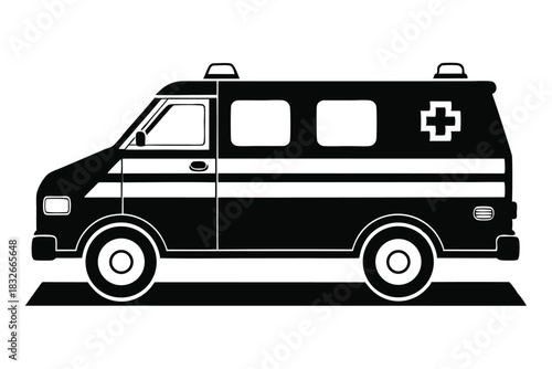 ambulance black and white silhouette on white background