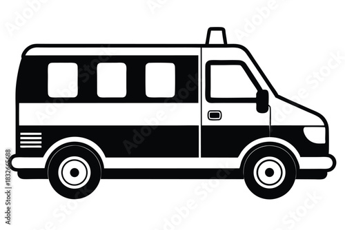 ambulance black and white silhouette on white background