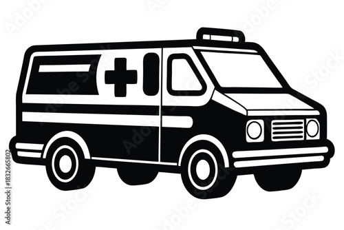 ambulance black and white silhouette on white background