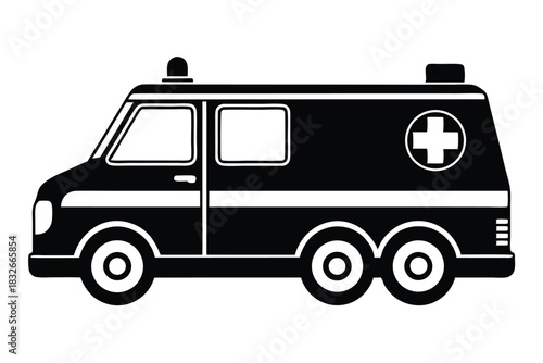 ambulance black and white silhouette on white background