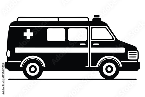 ambulance black and white silhouette on white background