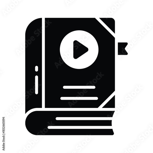 Here is a modern glyph style icon of video book, digital book, elearning