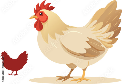 Chicken Illustration: A vibrant illustration showcasing the majestic hen, a symbol of domestic life. with the shadow in the image adding an extra layer of depth to the artistic presentation. 