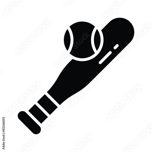 A baseball and bat icon in glyph style, school sports and games
