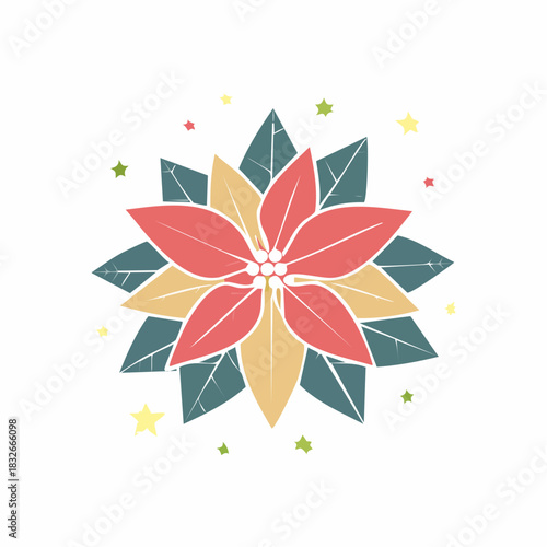 ポインセチア花のクリスマス用ベクター素材