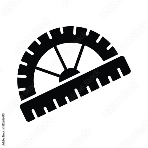 Geometry, measurement, and math class, glyph icon of protractor