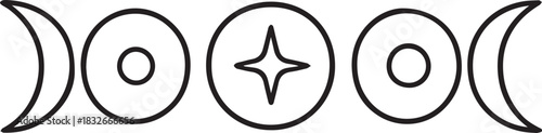 Triple Moon Lunar Phase Star Celestial Icon Set Vector