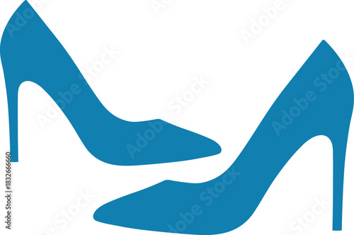 Two blue high heel shoes on a white background fashion footwear