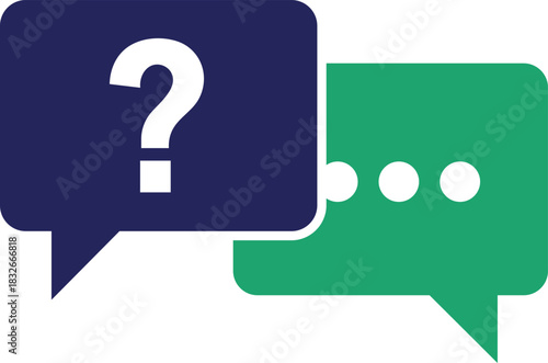 Two speech bubbles one with question mark one with dots chat bubble communication