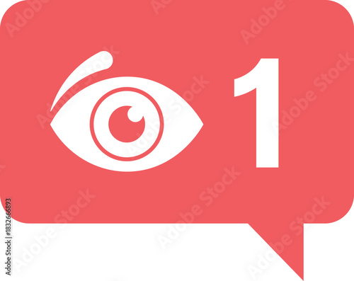White eye icon and number 1 in a coral speech bubble number one notification