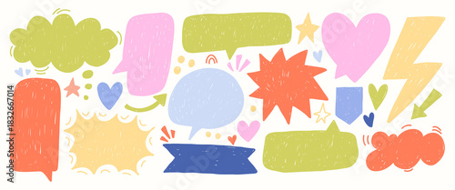 Speech bubbles comic talk balloon crayon illustration.