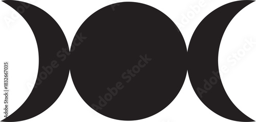 Triple Moon Goddess Symbol - Wiccan Crescent and Full Moon Vector