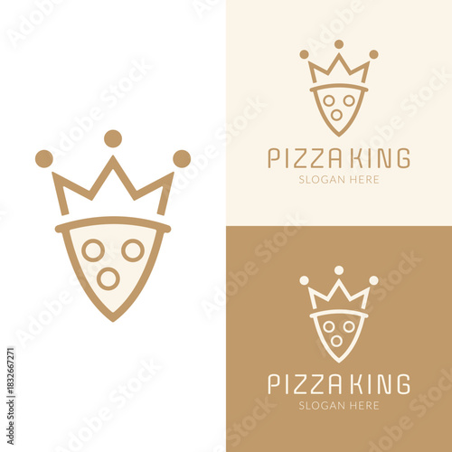 Pizza King logo design template, This logo combines the crown symbol with the shape of a pizza slice.
