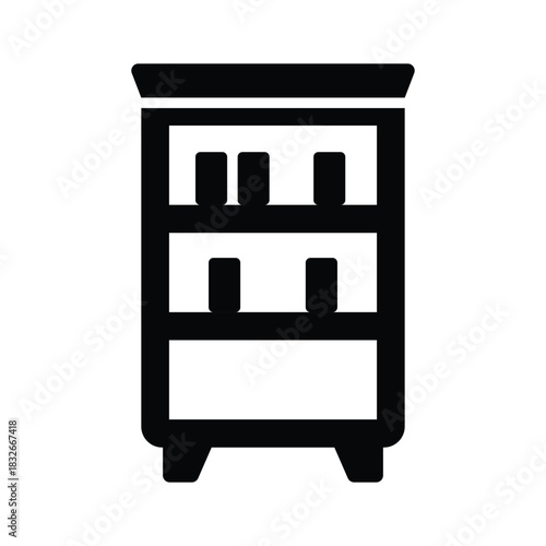Organized study materials and library resources, glyph icon of bookshelf
