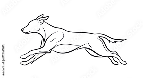 Minimalist Line Drawing of a Running Greyhound in Dynamic Motion
