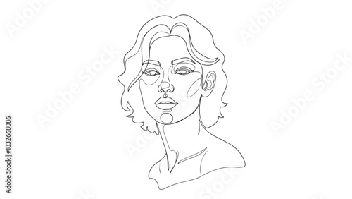Minimalist one line art drawing of a woman's face, creating a continuous outline with elegant simplicity and artistic flow