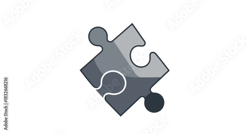 Minimalistic monochrome jigsaw puzzle piece with abstract shading design