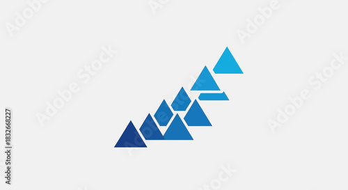 Ascending geometric triangle pattern with varying shades of blue on a light background