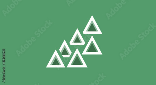 Minimalistic geometric triangle pattern design with white outlines on green background