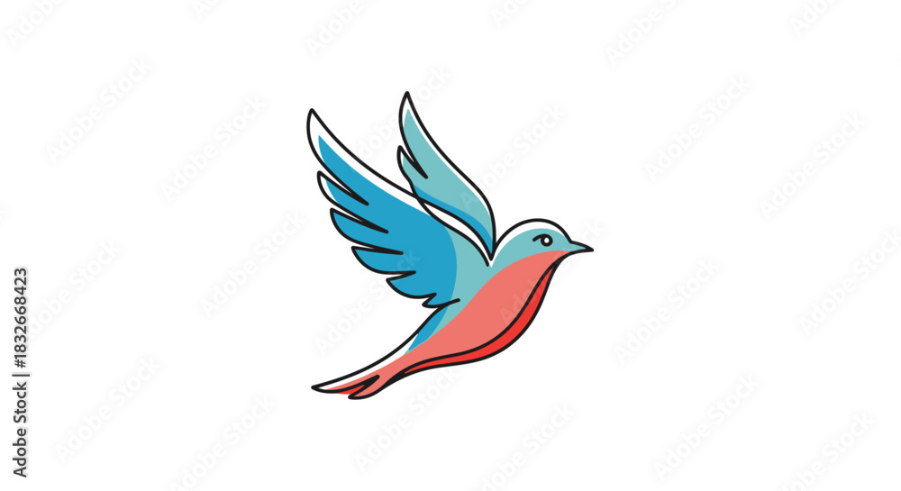 Obraz premium Elegant illustration of a vibrant blue and red songbird with outstretched wings symbolizing