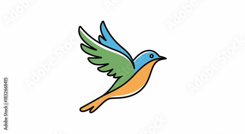 Colorful cartoon hummingbird in flight with vibrant feathers and a cheerful expression