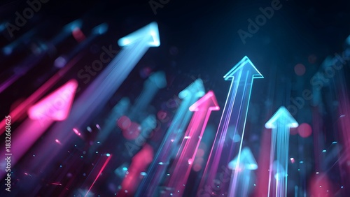Forward momentum arrows pointing upwards progress, growth, futuristic, energetic direction. Red up arrow trends, boost tech arrows going up momentum concept. Business profit abstract growth.