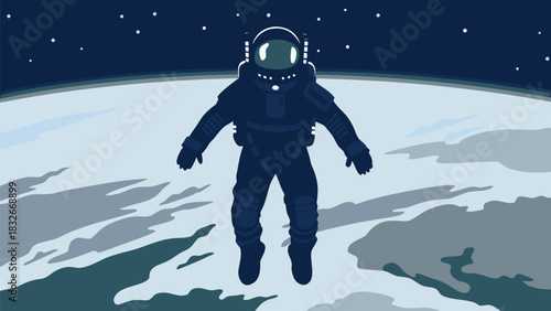 Pixelated astronaut drifts silently above Earth a serene cosmic journey