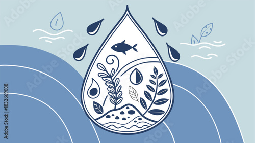 Discover the beauty of aquatic ecosystems with this charming illustration, ideal for educational materials, environmental campaigns, and designs promoting conservation efforts