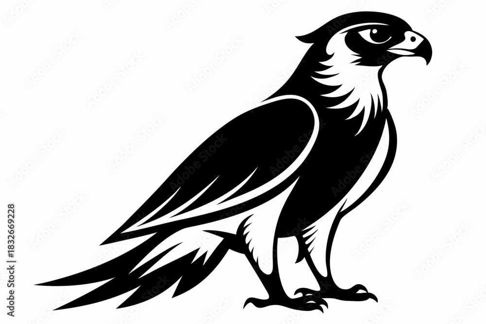 Obraz premium falcon silhouette black and white on white background