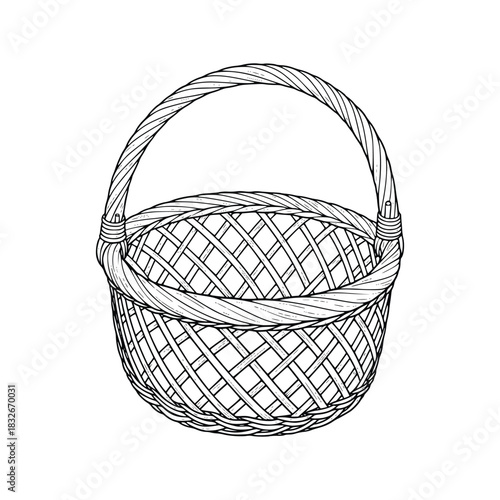 hand drawn basket black and white vector illustration