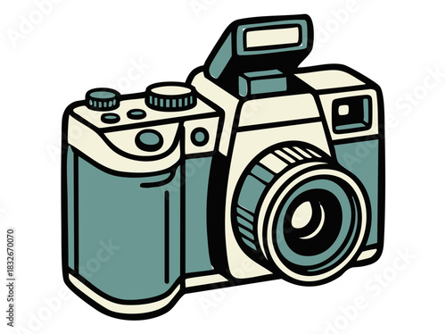 green digital camera on white background