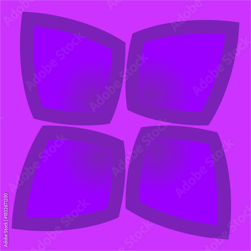 A radiant geometric bloom of four curved petals, glowing in layered purple tones, forming a harmonious, mesmerizing abstract symmetry.