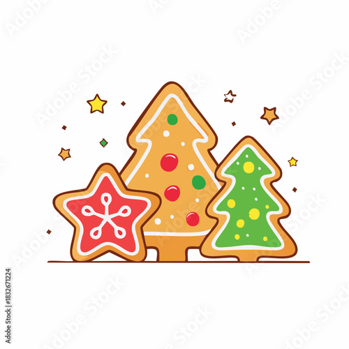 クリスマスクッキーセットの可愛いベクター素材