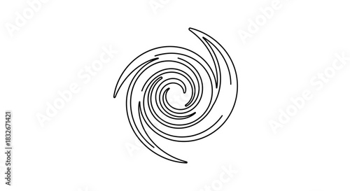 Minimalist Black and White Spiral Line Art Illustration with Dynamic Flow