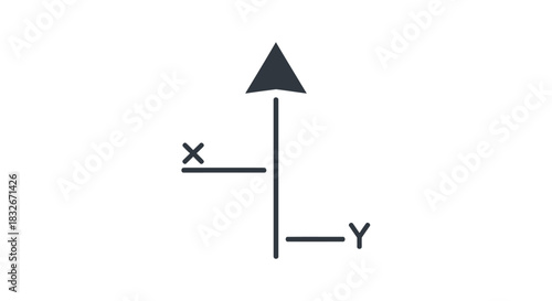Minimalist directional coordinate system icon with arrow and axes for navigation or diagrams